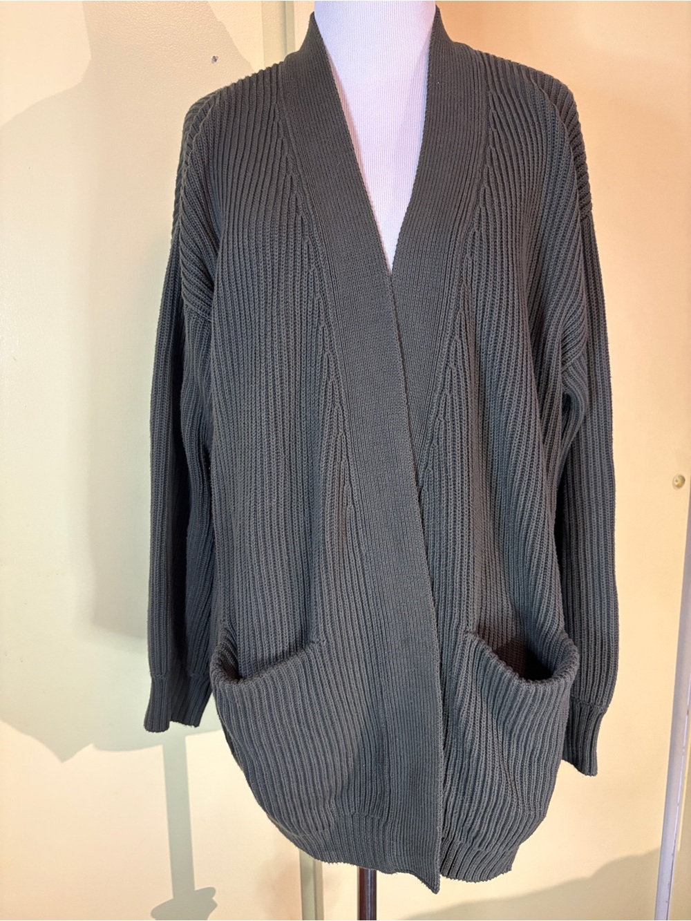 Quince Ribbed Open-Front Pocket Cardigan - Olive
